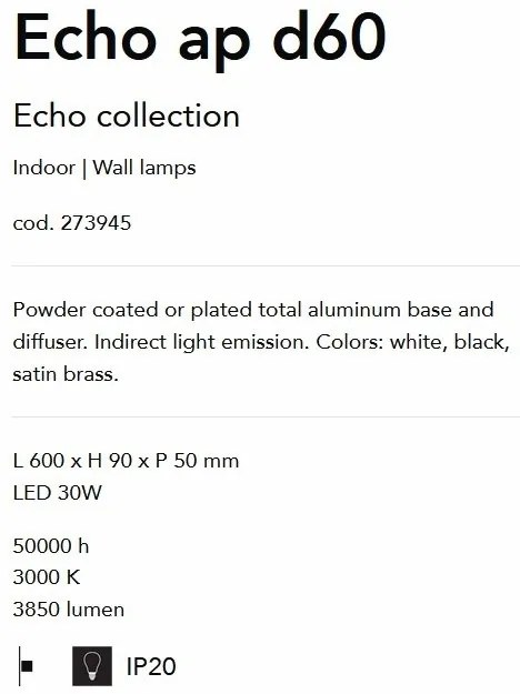 Aplica de perete cu lumina LED ambientala ECHO AP D60 BIANCO
