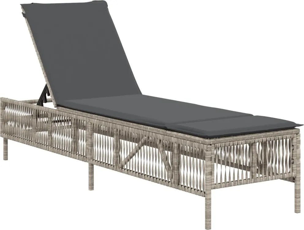 vidaXL Șezlong cu pernă, gri deschis, poliratan