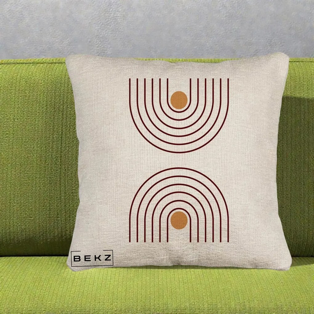 Perna Decorativa Geometric Boho Arc, 40x40 cm, Bej Canapea, Husa Detasabila, Perna Inclusa, BEKZ®