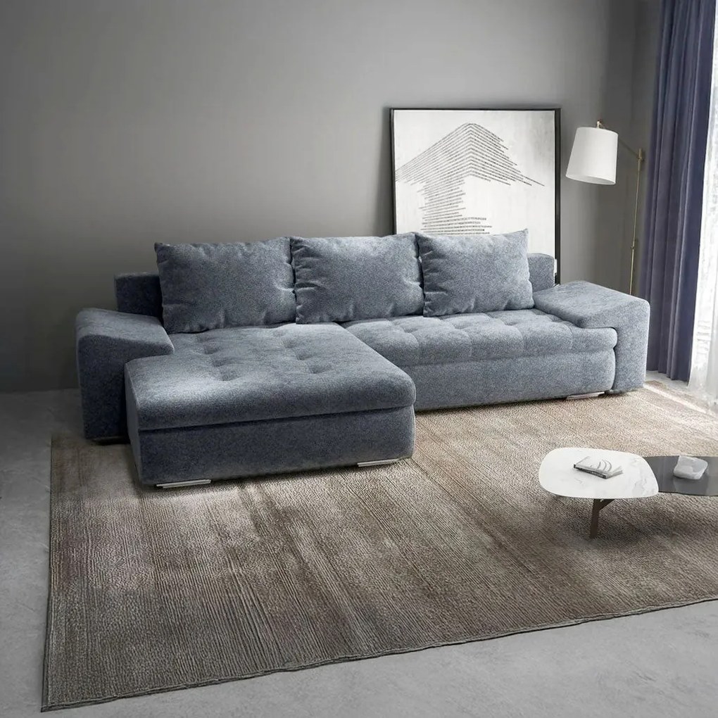 Colțar extensibil dumonde cu ladă de depozitare si sezut confortabil din spuma high-density, Leonardo Euphoria Grafit 260x185 cm