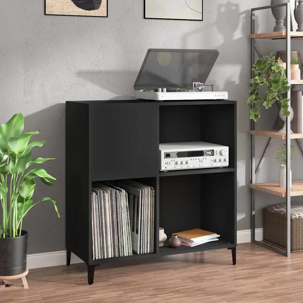 vidaXL Dulap pentru discuri negru 84,5x38x89 cm lemn compozit