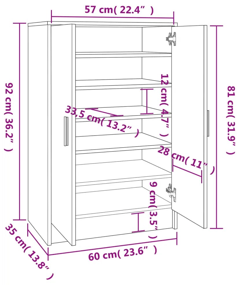 Pantofar, gri sonoma, 60x35x92 cm, lemn prelucrat 1, sonoma gri