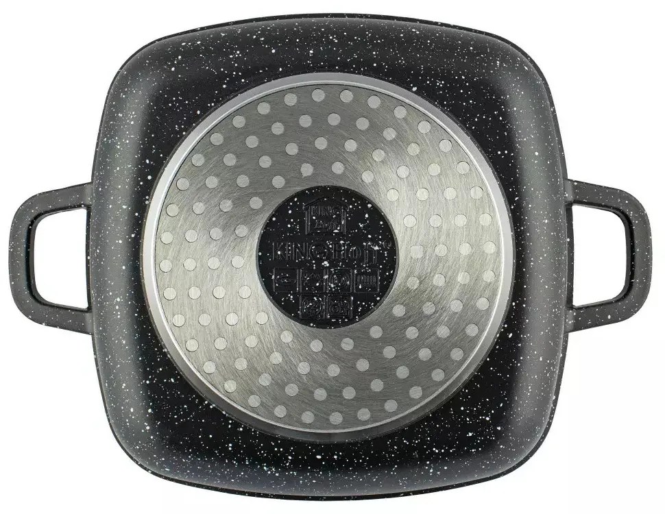 Oală pătrată cu capac 28x28 cm, 6.5L – Kinghoff KH 1605, neagră, strat marmură, perfectă pentru preparate voluminoase