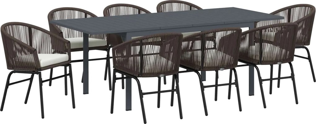 vidaXL Set de masă pentru grădină 9 pcs Maro poliratan