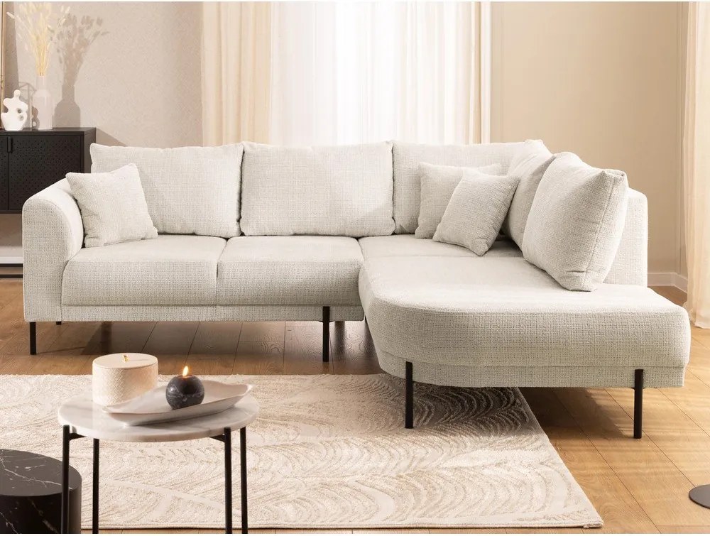 Colțar bej cu tapițerie din chenille (cu colț pe partea dreaptă/în formă de ”L”) Mauris – Ropez