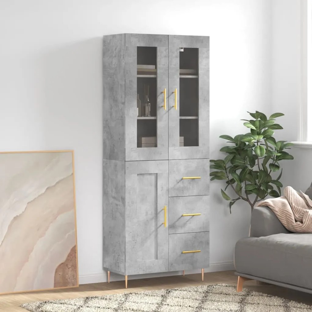 vidaXL Dulap înalt, gri beton, 69,5x34x180, lemn compozit
