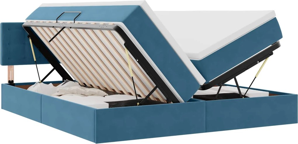 vidaXL Pat cu storage cu saltea Albastru închis 90 x 200 cm
