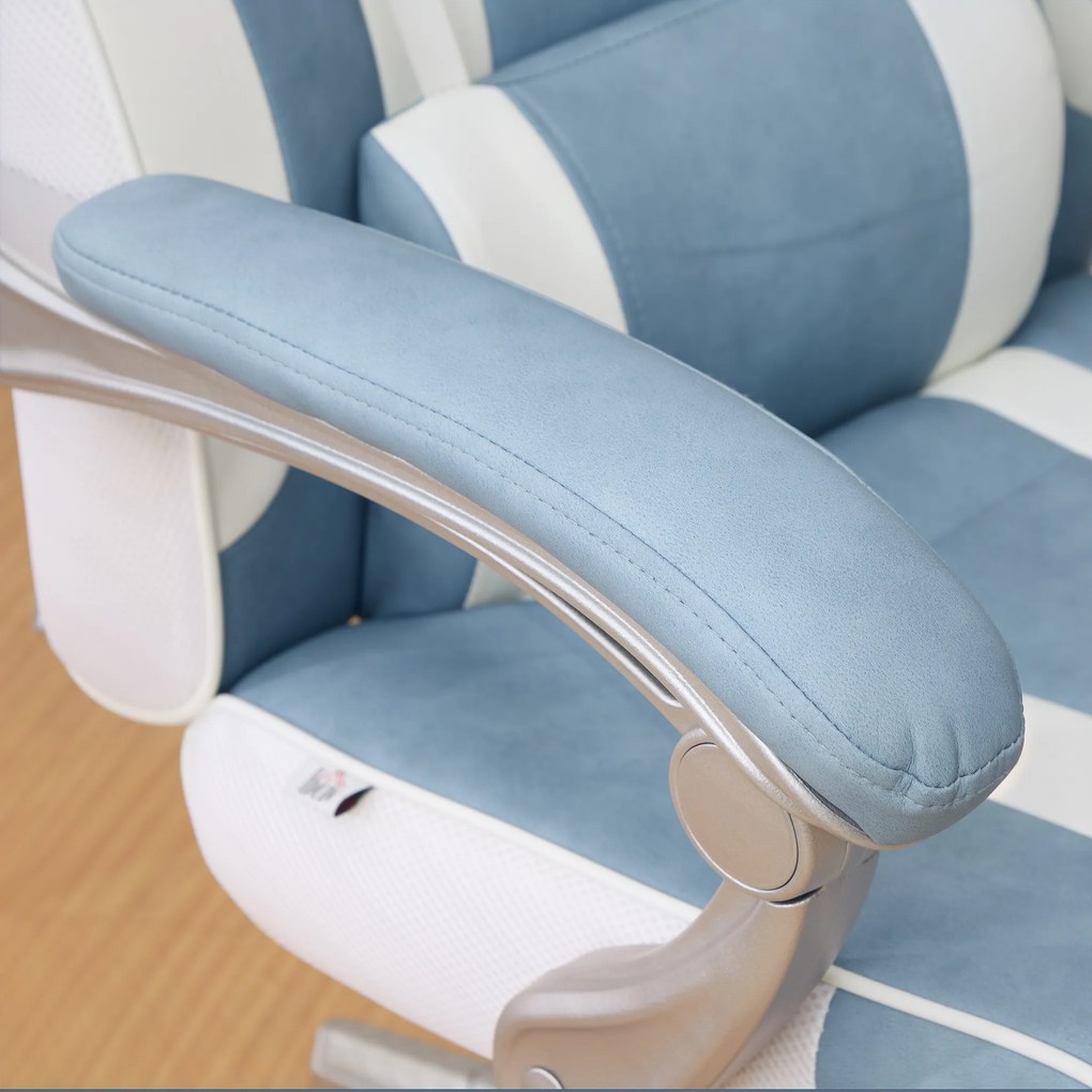 HOMCOM Scaun Gamer Rabatabil cu Înălțime Reglabilă Suport Retractabil pentru Picioare Suport Lombar și Tetieră Detașabilă Albastru | Aosom Romania