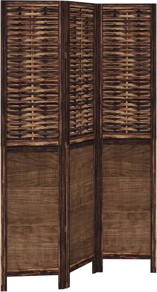 vidaXL Paravan cameră 3 panouri, maro închis, lemn masiv paulownia