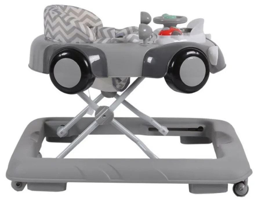 Premergator Reglabil in 3 Trepte NOVOKIDS™ Shelby Mini Car , Roti silentioase, Pliabil, 8 Roti, Cu Melodii si volan, Model Masinuta, Gri