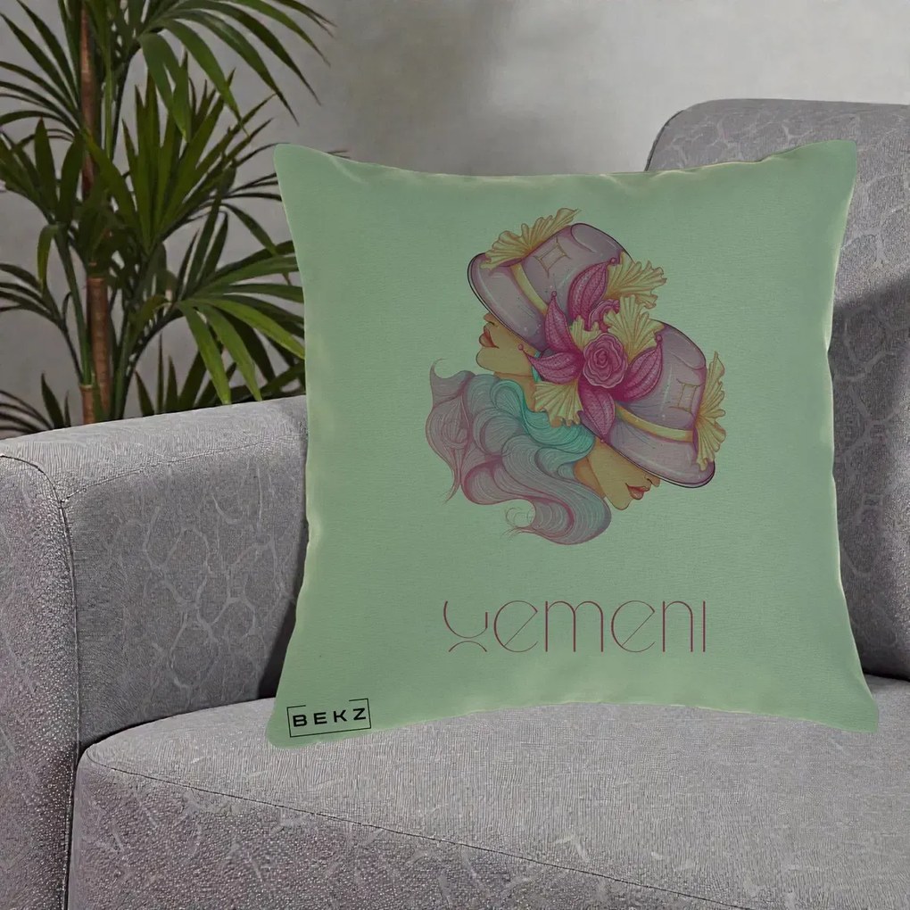 Perna Personalizata Zodie Gemeni, 40x40 cm, Verde, Husa Detasabila, Perna Inclusa, BEKZ®