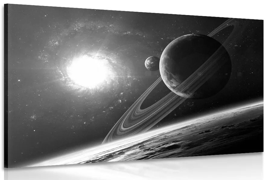 Tablou planetă în spațiu în alb-negru