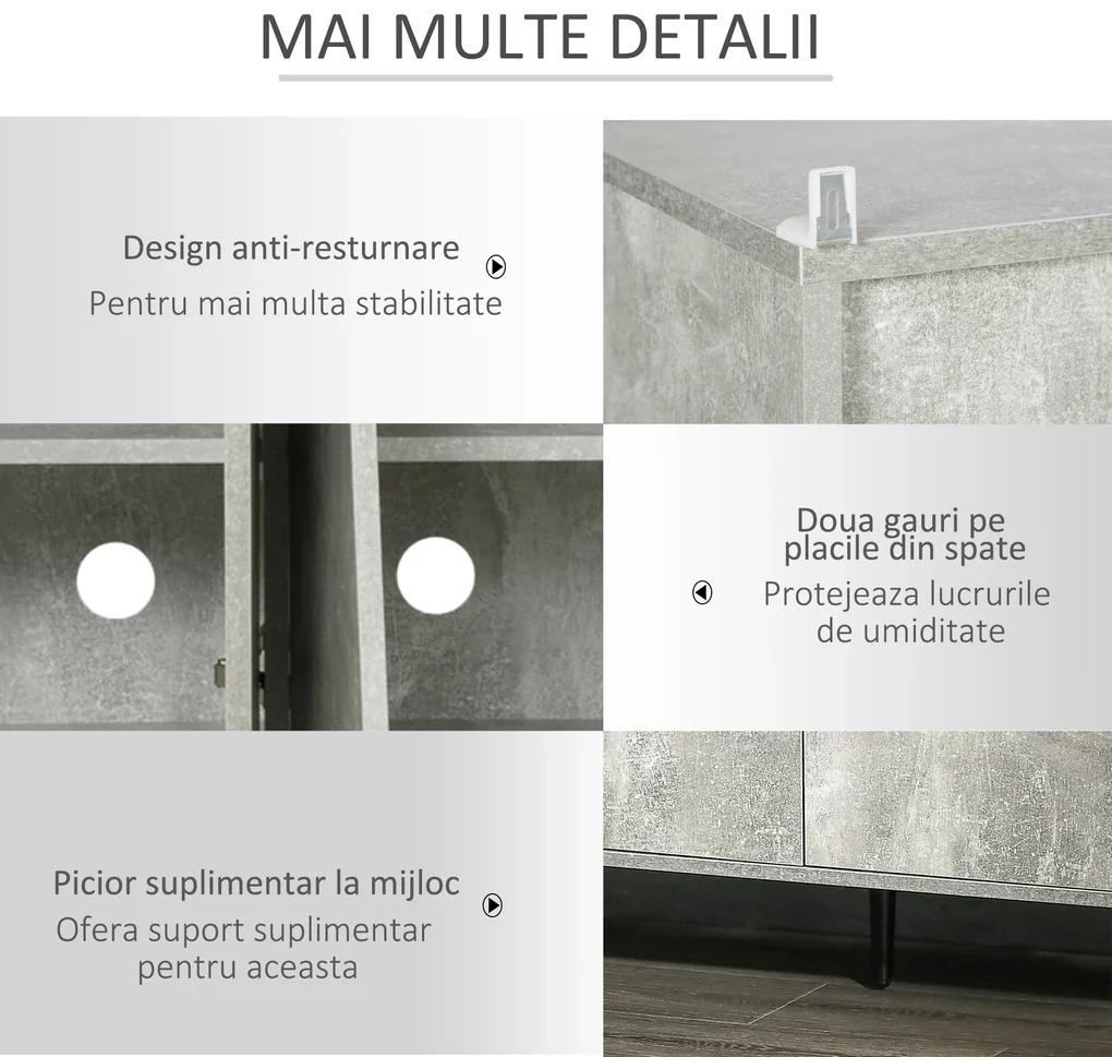 HOMCOM Bufeta moderna cu dulapuri cu 2 usi si rafturi reglabile, dulap pentru bucatarie si living cu efect de marmura, gri | AOSOM RO