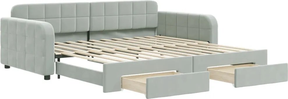 vidaXL Pat de zi cu extensie și sertare gri deschis 100x200 cm catifea