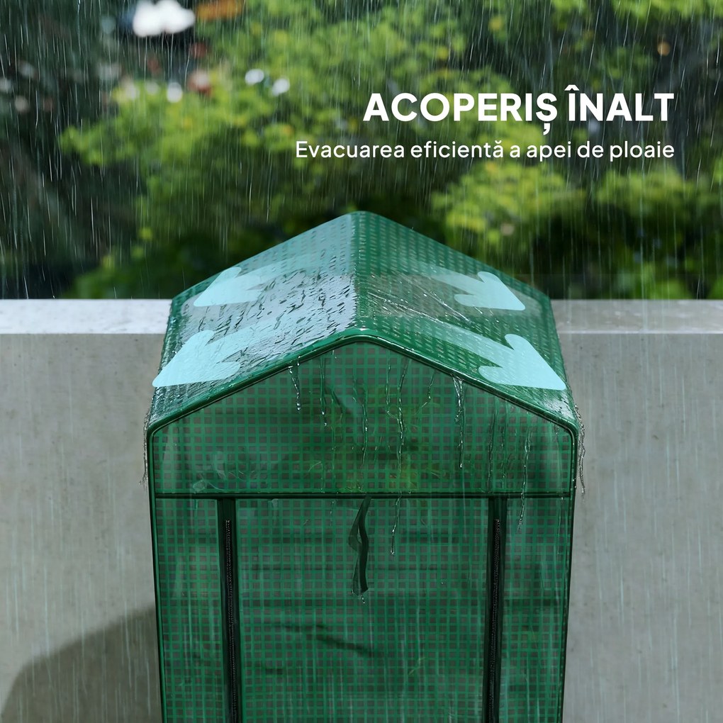 Outsunny Seră de grădină balcon etajere seră 5 niveluri 0,69 x 0,49 x 1,93 m oțel folie rulabilă PE verde | Aosom Romania