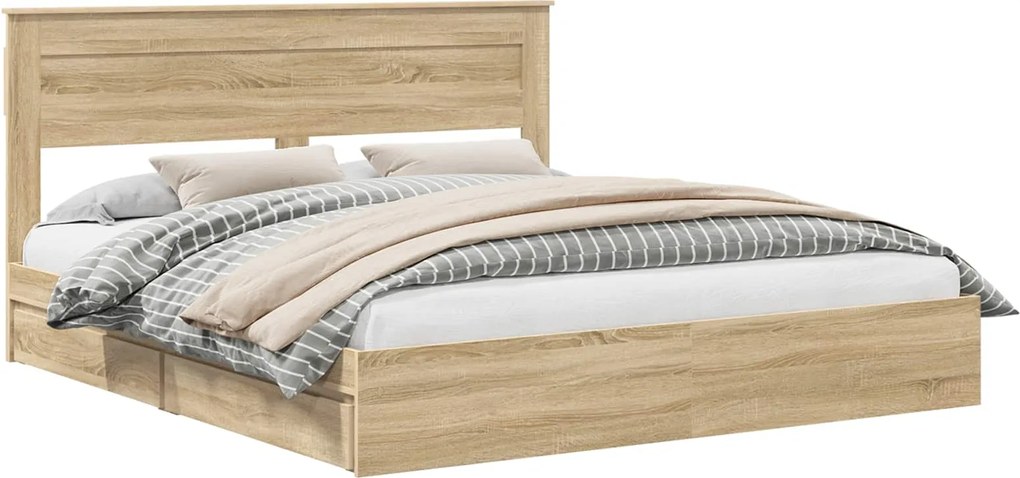 vidaXL Pat cu storage Stejar Sonoma 180 x 200 cm Lemn compozit