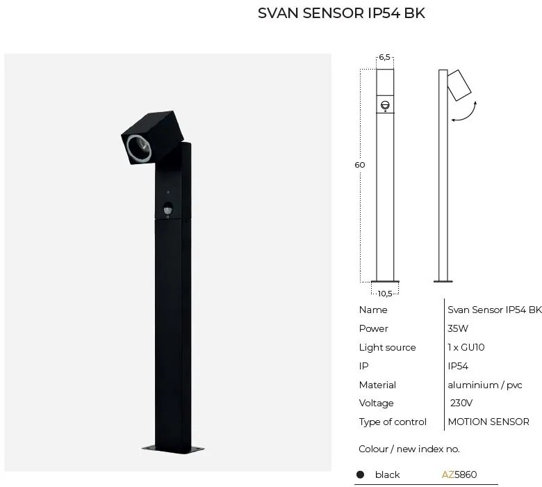Stalp iluminat exterior cu senzor de miscare IP54 SVAN