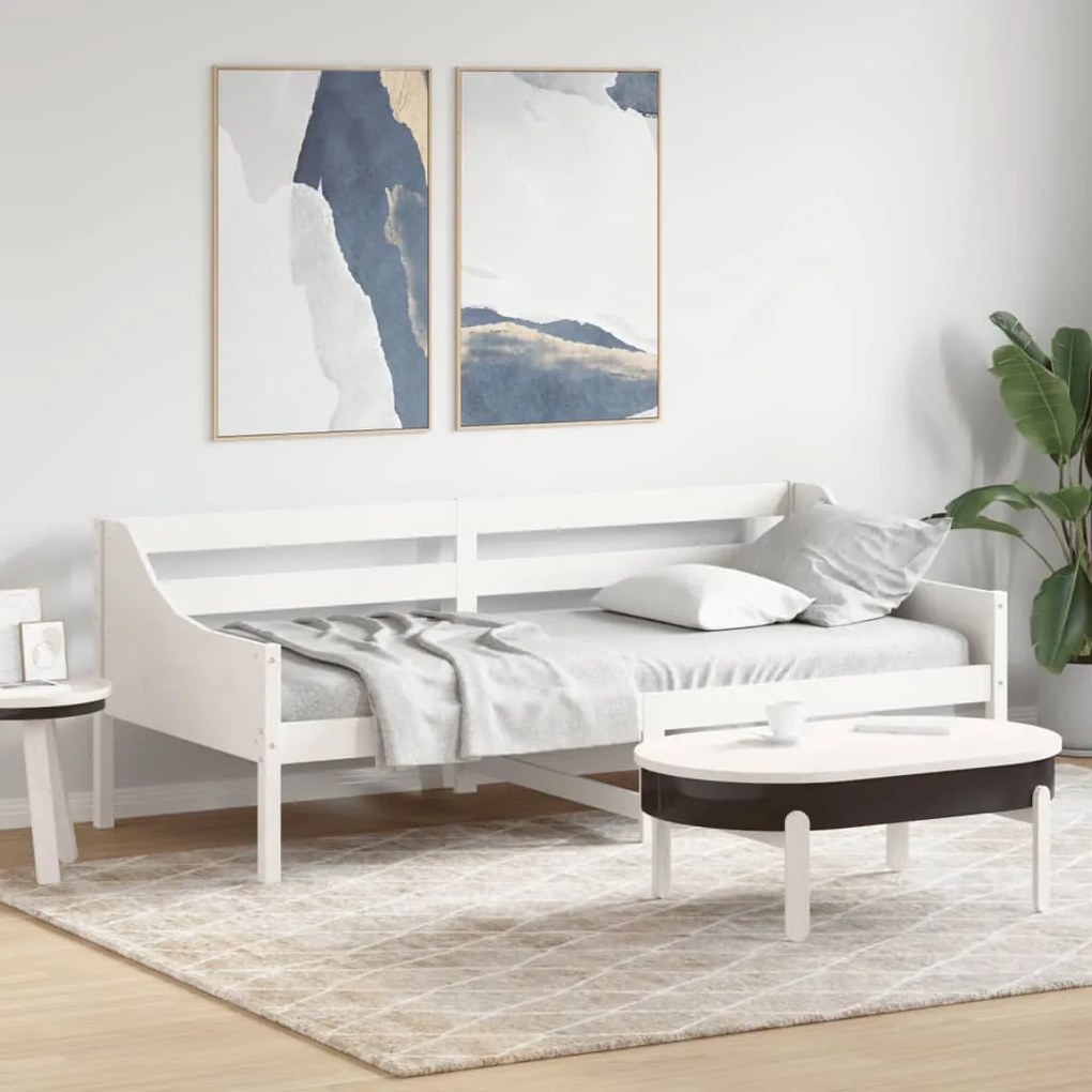 vidaXL Pat de zi fără saltea alb 100x200 cm lemn masiv de pin