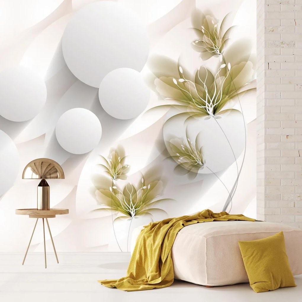Fototapet - 3D cercuri cu flori (147x102 cm)