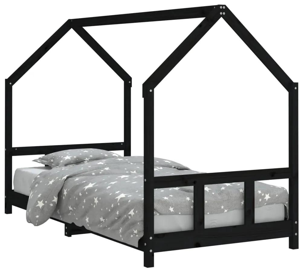 835720 vidaXL Cadru pat pentru copii, negru, 90x200 cm, lemn masiv de pin