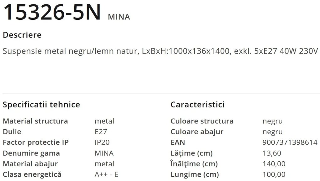 Lustra suspendata design minimalist MINA 5N 15326-5N GL
