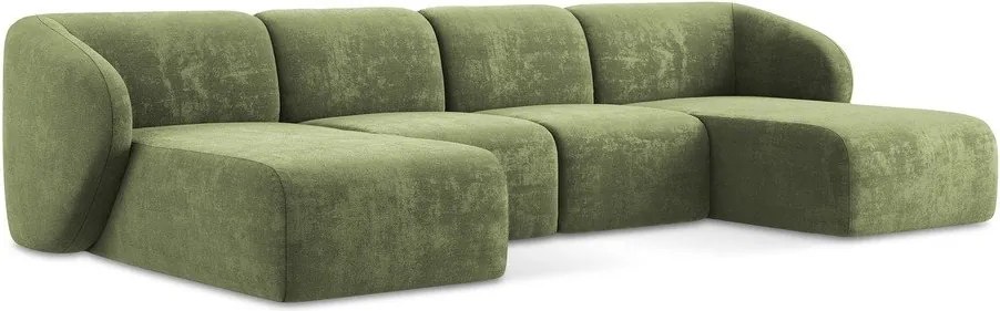 Colțar verde cu tapițerie din chenille (în formă de "U") Lani – Makamii