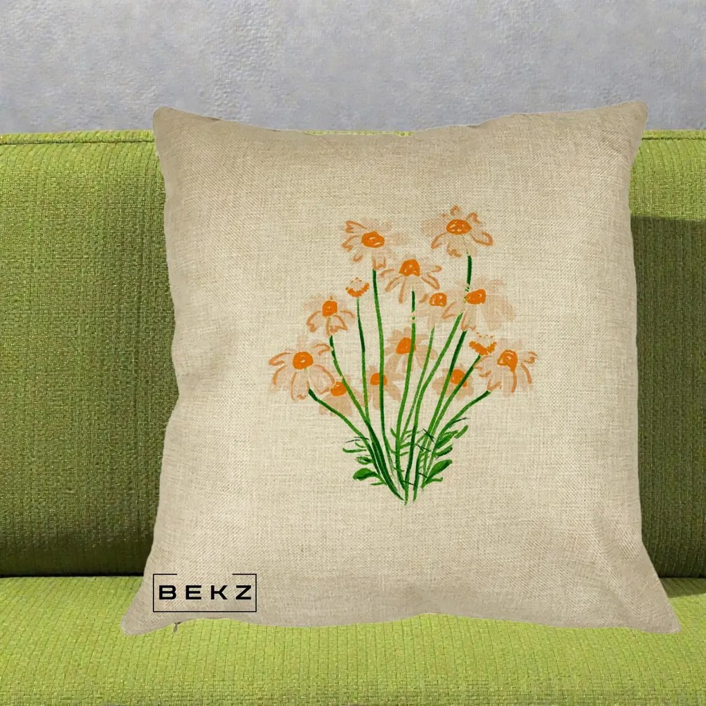 Perna Decorativa Margarete Camp, 40x40 cm, Crem, Husa Detasabila, Perna Inclusa, BEKZ®