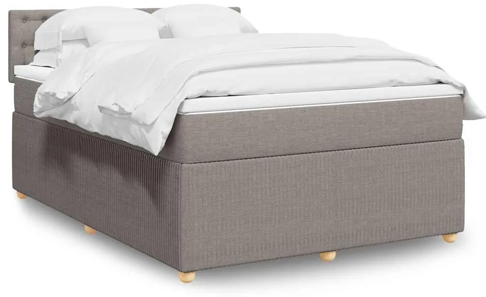 vidaXL Pat box spring cu saltea, gri taupe, 140x200 cm, textil