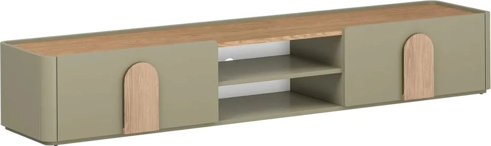 Comodă TV cu sertar Amilio 220 cm - eucalipt / stejar baltic dune / mânere stejar natural