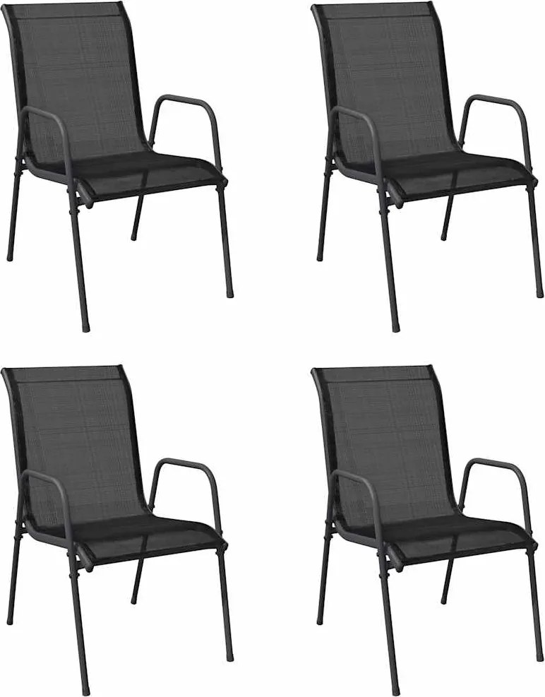 vidaXL Scaune de grădină, 4 buc., negru, oțel și textilenă