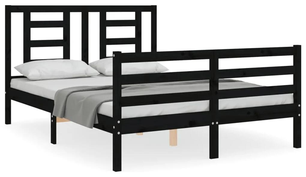 3194680 vidaXL Cadru de pat cu tăblie dublu, negru, lemn masiv