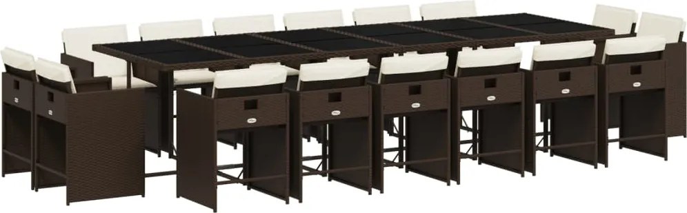 vidaXL Set mobilier de grădină cu perne, 17 piese, maro, poliratan