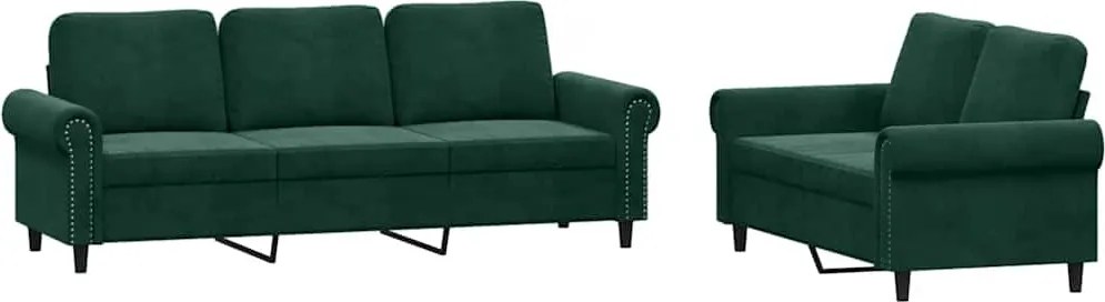 vidaXL Set de canapele cu perne, 2 piese, verde închis, catifea