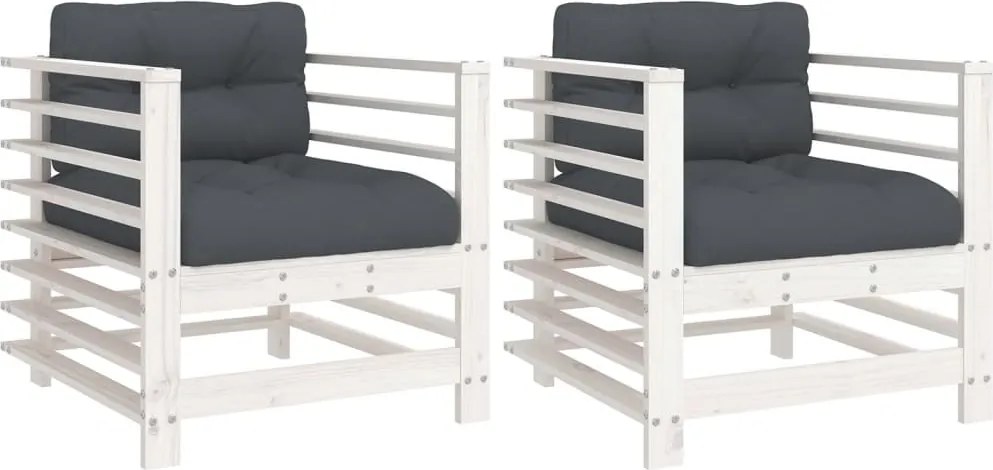 vidaXL Scaune de grădină cu perne, 2 buc., alb, lemn masiv de pin