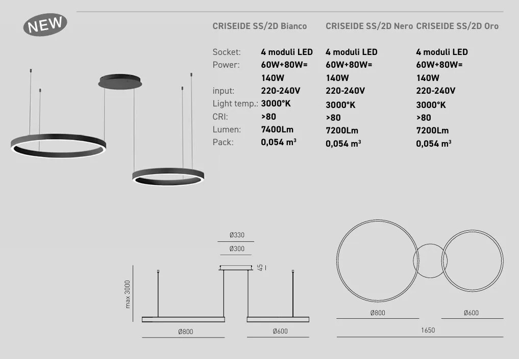 Lustra LED circulara cu 2 inele 80/60cm CRISEIDE, alb, negru sau auriu