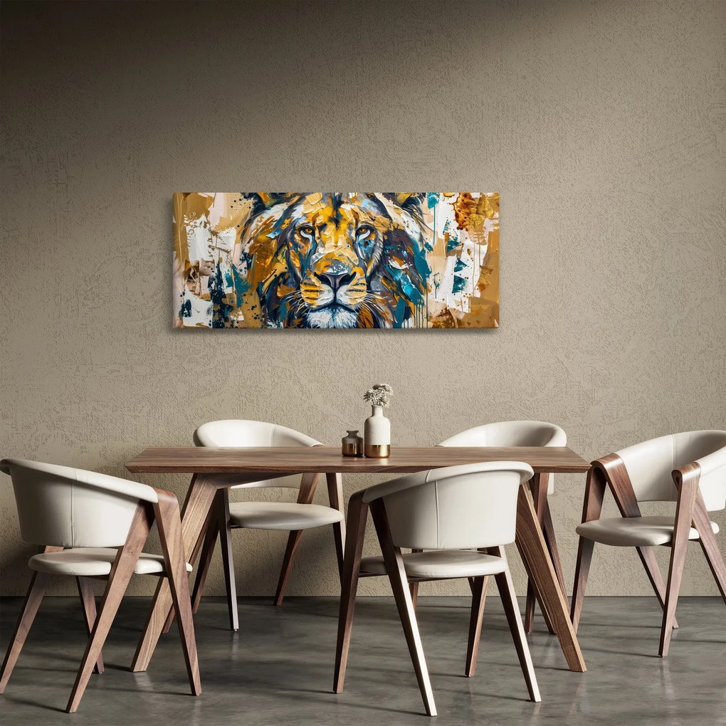 Tablou - pictură în ulei abstractă cu leu (120x50 cm)