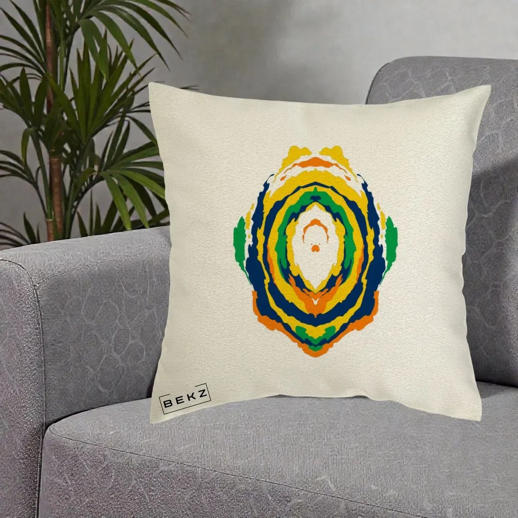 Perna Decorativa Oval Abstract Multicolor, 40x40 cm, Ecru, Husa Detasabila, Perna Inclusa, BEKZ®