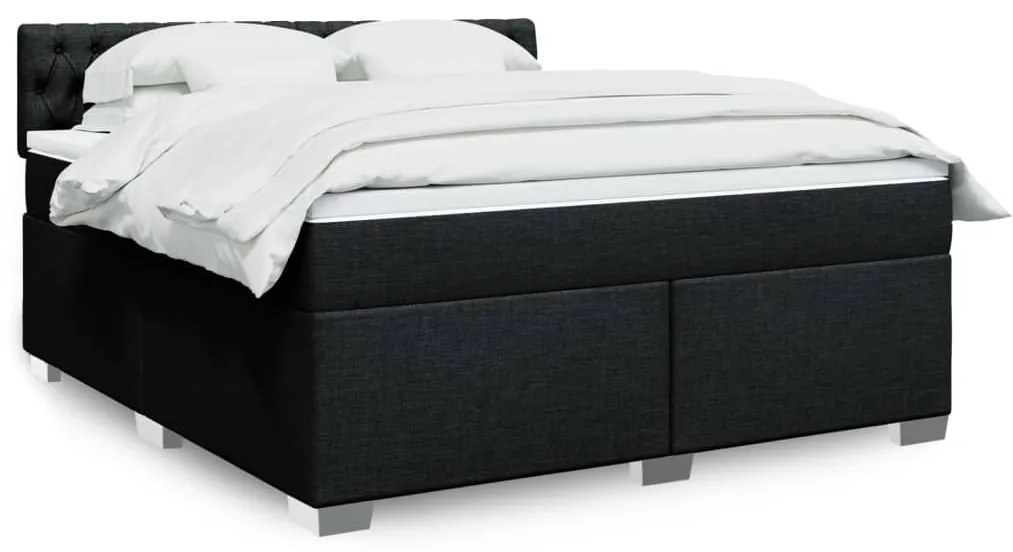 vidaXL Pat box spring cu saltea, negru, 180x200 cm, catifea