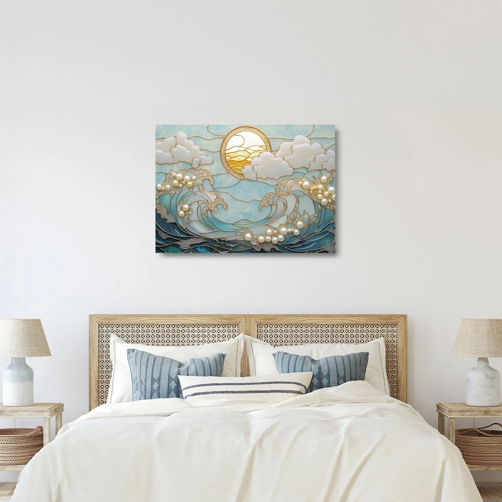 Tablou pe sticlă - Perle 3D în Ocean (70x50 cm)