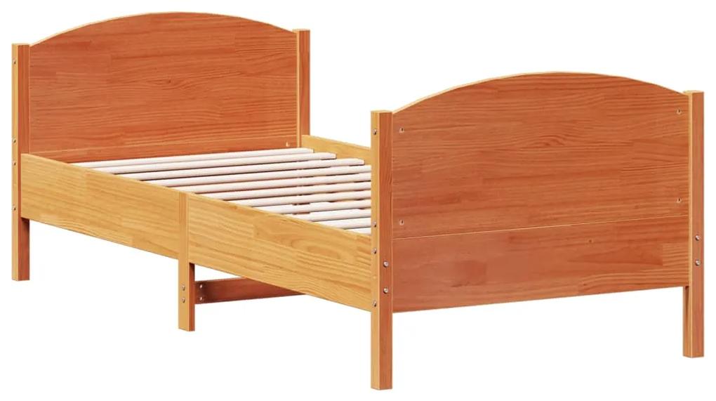 842573 vidaXL Cadru de pat cu tăblie, maro ceruit, 90x190 cm, lemn masiv pin