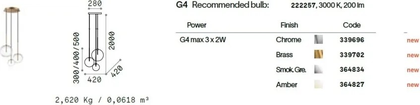 Lustra suspendata design modern EQUINOXE SP3 FUME SFUMATO