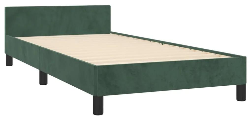 Cadru de pat cu tablie, verde inchis, 90x190 cm, catifea Verde inchis, 90 x 190 cm, Benzi verticale