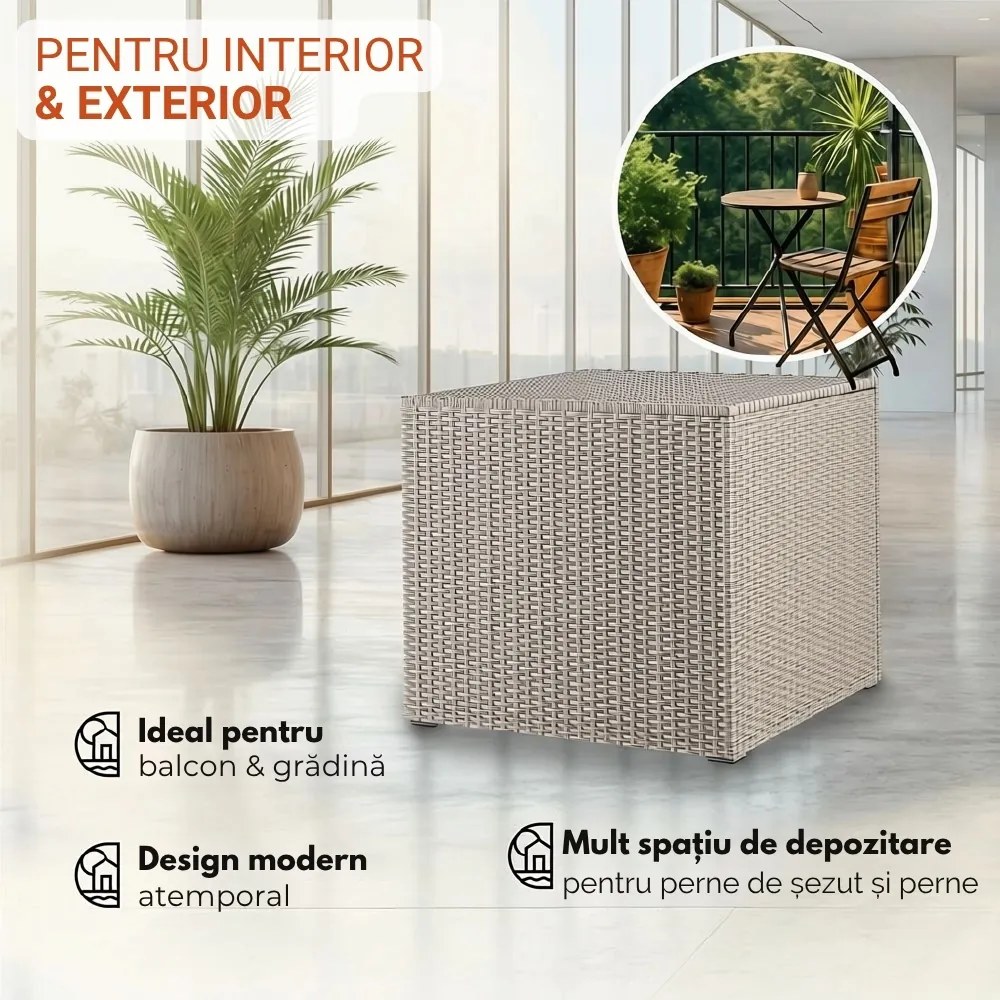 Ladă de depozitare din poliratan RICCO, 318L, 75x75x70 cm, crem Casaria