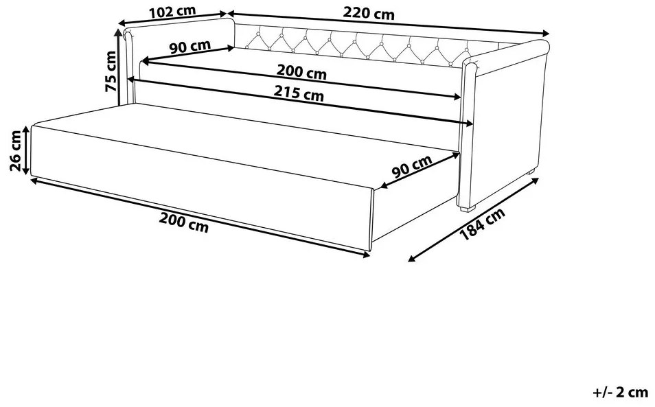 Pat extensibil 90 cm LISABON (cu somieră) (gri). 1007307