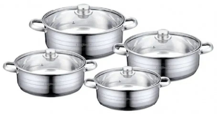 Set de Oale Cheffinger cu Capac din Sticla  (8 Piese) Compatibil cu Inductie