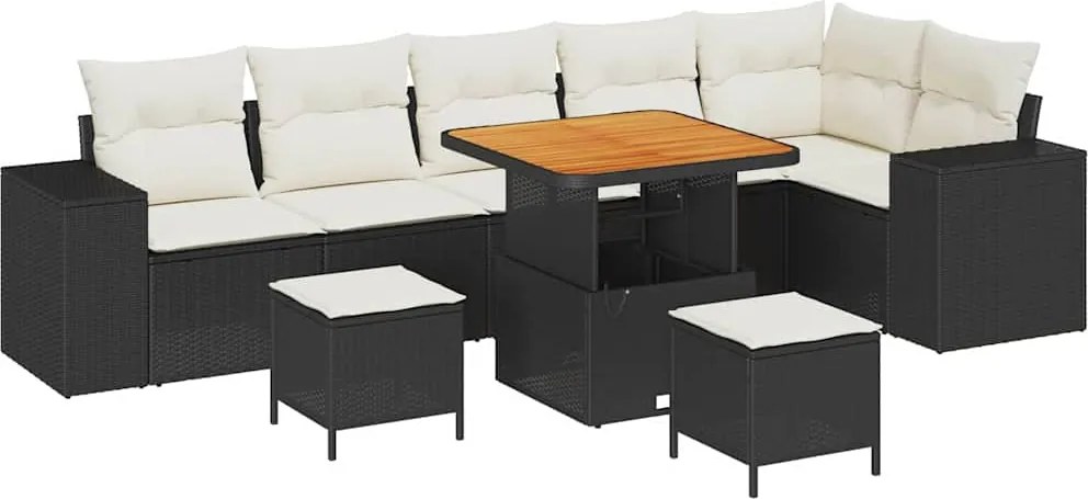 vidaXL Set de canapele pentru grădină 9 pcs Negru și Crem poliratan