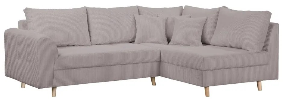 Colțar gri cu tapițerie din catifea reiată (cu colț pe partea dreaptă) Ariella – Ropez