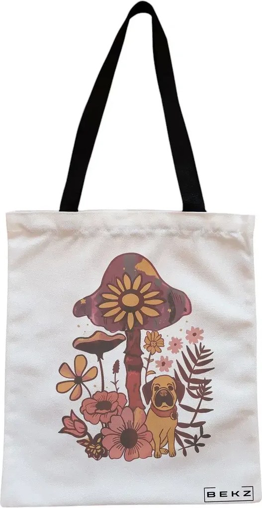 Sacosa de Panza pentru Cumparaturi, Geanta Tote, Colorful Mushrooms 6, Cu fermoar, 38x34.5 cm, Alba, BEKZ®