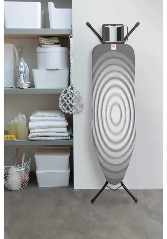 Masa de calcat Brabantia B 1003339, 124x38 cm, 7 pozitii de reglare, Suport fier de calcat, Gri inchis/Alb