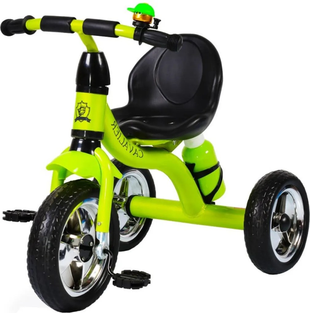 Tricicleta cu pedale NOVOKIDS™ Chavalier ,Cu sonerie si sticla de apa, max 20 kg, Roti din spuma cauciucata EVA, Cadru metalic, Dimensiuni 75X54X46